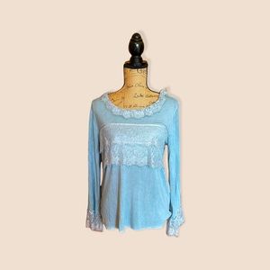 💙💚POL Acid washed Eyelash Lace Boho top